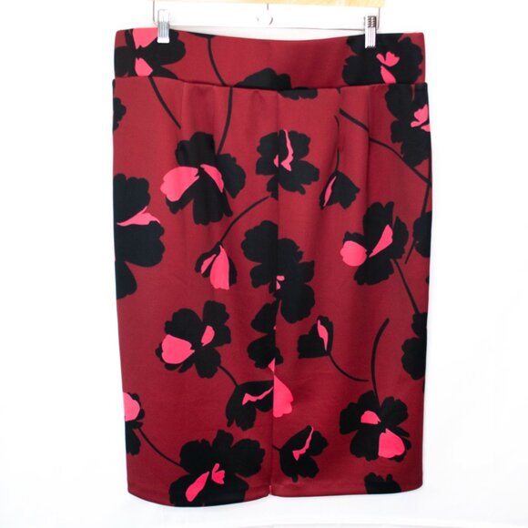 Eloquii Floral Scuba Pencil Skirt Womens 20 Red Stretch Casual Straight SS03X - Picture 3 of 5